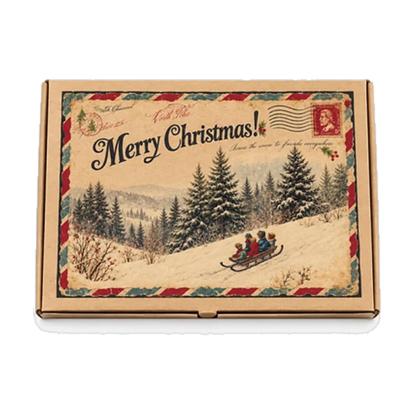 Christmas Kraft Box Without Rope - Vintage Snow Sled